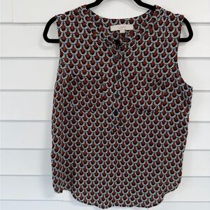 LOFT Black, Red & White Sleeveless Geometric Shell